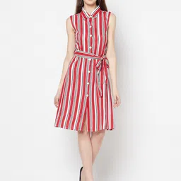 Purple State Red & White Striped Shirt Dress-picture-32