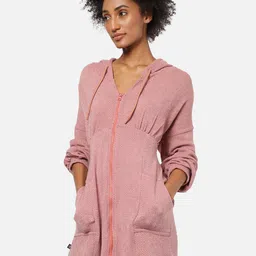 Campus Sutra Women Peach-Coloured Hooded Shirt Dress-image-97