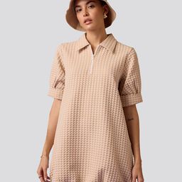 Muvazo Checked Shirt Collar Cuffed Sleeves Shirt Mini Dress-picture-3