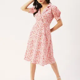 DressBerry Floral Printed Shirt Collar Midi Wrap Dress-image-58