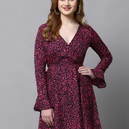 aayu Floral Printed V-Neck Bell Sleeves Gathered Fit & Flare Mini Dress-image-69