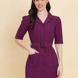 RAASSIO Self Design Shirt Dress With Belt-image-19
