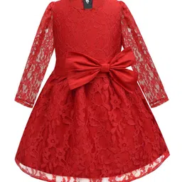 A T U N Red Lace Bow Dress-image-76