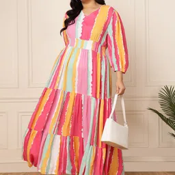 DEEBACO V-Neck Striped Maxi Dress-picture-17