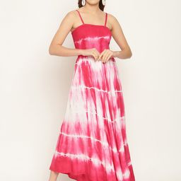Aawari Pink & White Tie and Dye Maxi Dress-image-66
