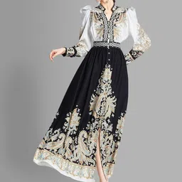 JC Collection Women Black & White Ethnic Motifs Printed Maxi Dress-picture-37