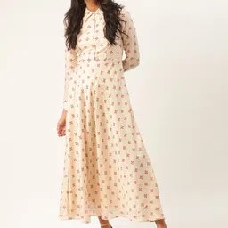 ROOTED Women Beige Printed Maxi Dress-picture-16