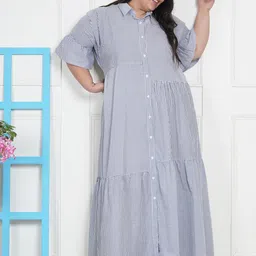LastInch Plus Size Striped Cotton Maxi Dress-picture-7