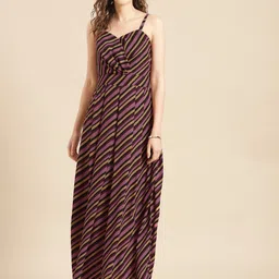 WoowZerz Purple & Black Striped Crepe A-Line Pleated  Maxi Dress-picture-29