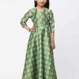 Ethnovog Girls Floral Printed Silk Maxi Dress-image-92