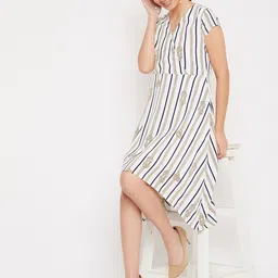 Crimsoune Club Women White Striped & Printed Wrap Dress-image-18