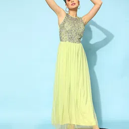 STREET 9 Women Lime Green Embellished Dress-image-16