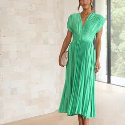 StyleCast Green Accordion Pleats A-Line Maxi Dress-image-80