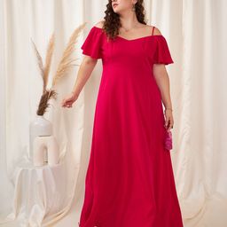 Berrylush Curve Pink Plus Size Shoulder Straps Cold Shoulder Sleeves Maxi Dress-20