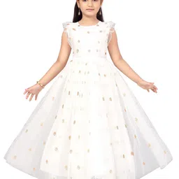 Aarika Girls White & Gold-Toned Embellished Net Maxi Dress-33