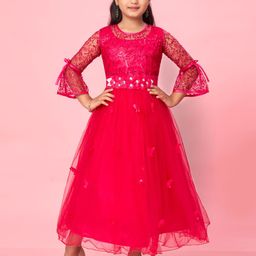 BAESD Girls Bell Sleeve Net Gown Maxi Dress-image-43
