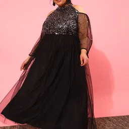 CURVY STREET Embellished Net Maxi Dress-image-25