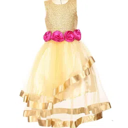 Samsara Couture Girls Cream-Coloured & Blue Pack Of 2 Embellished Cotton Net Maxi Dress-picture-4