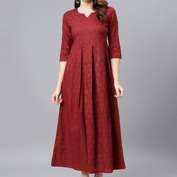 Idalia Grey Ethnic Motifs Cotton Maxi Dress-image-90