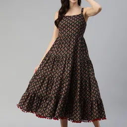 Divena Black Ethnic Motifs Midi Dress-21