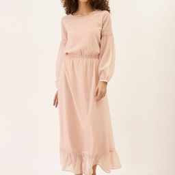 DODO & MOA Women Peach-Coloured Dobby Weave Self Design Maxi Dress-16