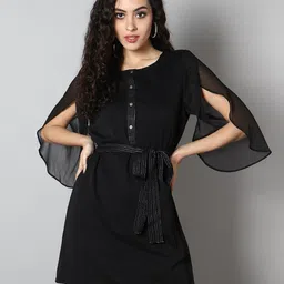 MINGLAY Black Chiffon Sheath Dress-picture-34