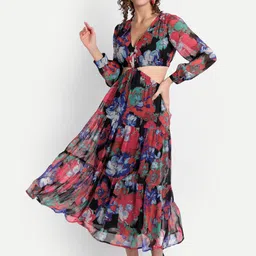 MINGLAY Women Floral Chiffon Maxi Dress-picture-48