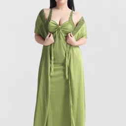 NIGHT KEYS V-Neck Satin Maxi Nightdress With Robe-image-76