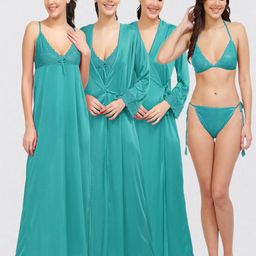 NIGHT KEYS Pack Of 4 Satin Nightdress WIth Robe-image-88