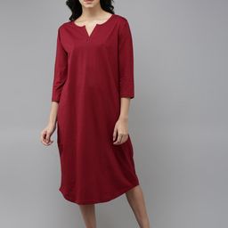 Kryptic Pure Cotton Notched Round Neck Midi Nightdress-image-20
