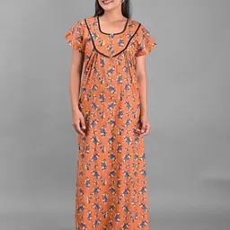 Apratim Bronze-Toned Women Printed Maxi Nightdress-image-19