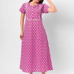 ETC Ethnic Motifs Printed Pure Cotton Maxi Nightdress-image-95