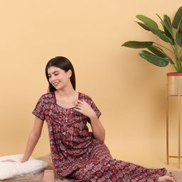 Sweet Dreams Short Sleeves Printed Maxi Nightdress-image-56