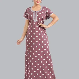 FOMTI Polka Dot Printed Pure Cotrton Maxi Nightdress-picture-25