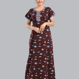 FOMTI Conversational Printed Thread Work Detail Pure Cotton Maxi Nightdress-picture-25