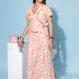 9shines Label Floral Printed Maxi Wrap Nightdress-image-58