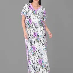 Noty Floral Printed V-Neck Maxi Kaftan Nightdress-picture-54