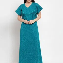 Secret Wish Women Printed Cotton Maternity Maxi Nightdress-image-23