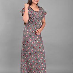 Apratim Grey Printed Maxi Pure Cotton Nightdress-picture-56