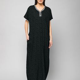 Winza Designer Polka Dots Printed Pure Cotton Maxi Nightdress-image-25