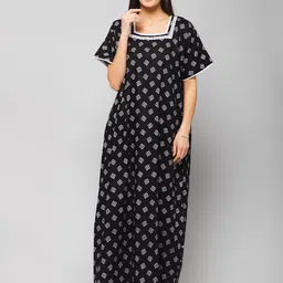 Winza Designer Geometric Printed Cotton Maxi Nightdress-picture-1