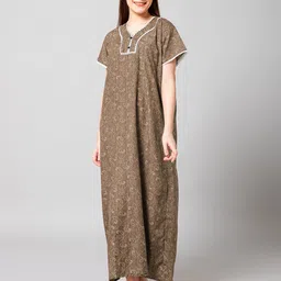 Winza Designer Ethnic Motifs Printed Cotton Maxi Nightdress-image-22