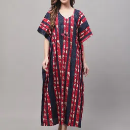 Secret Wish Abstract Printed Pure Cotton Kaftan Maxi Nightdress-image-77