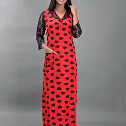 Apratim Red Printed Maxi Nightdress-image-16