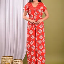 Apratim Floral Printed Lace-Up Detail Maxi Nightdress-picture-54