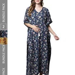 Secret Wish Pack Of 2 Floral Printed Maternity Kaftan Nightdress-image-90
