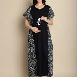 Secret Wish Maternity Ethnic Motifs Printed Pure Cotton Maxi Kaftan Nightdress-picture-14