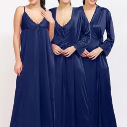 NIGHT KEYS Lace Inserted Maxi Satin Nightdress With Robe-picture-54