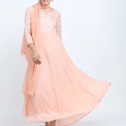 Vishudh Peach-Coloured Ethnic Motifs Ethnic Maxi Dress With Dupatta-image-27