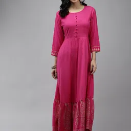 Yufta Magenta Ethnic Motifs Ethnic Maxi Dress-picture-18
